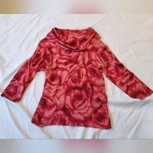 Jones New York Signature, Rose Print Sweater Top with Cowl Neck, Size L